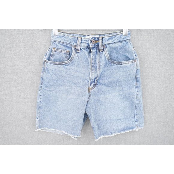 Cotton On Denim Shorts Womens 2 Blue High Rise Cutoff Stretch Bermuda - Picture 1 of 11